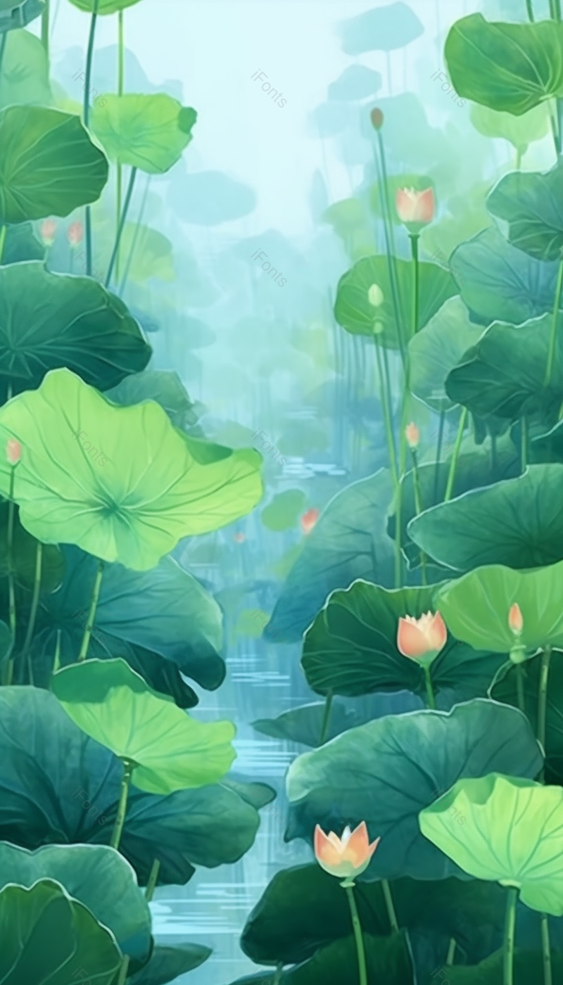 绿色夏日荷花盛开接天莲叶手绘插画背景,插画/手绘图,插画/手绘图库,插画/手绘图下载,插画/手绘